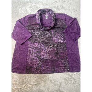Women’s Catherines Lightweight Sweater Purple Mock Neck Floral Plus Size 3X